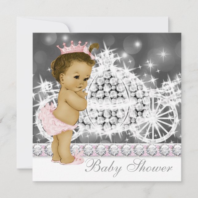 Invitation Baby Shower Élégant Rose et Gris Princesse (Devant)