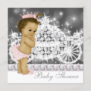 Invitation Baby Shower Élégant Rose et Gris Princesse