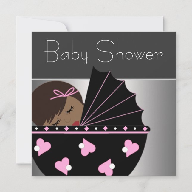 Invitation Baby-Shower élégant rose et noir (Devant)