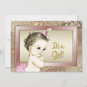 Invitation Baby-Shower élégant rose et or