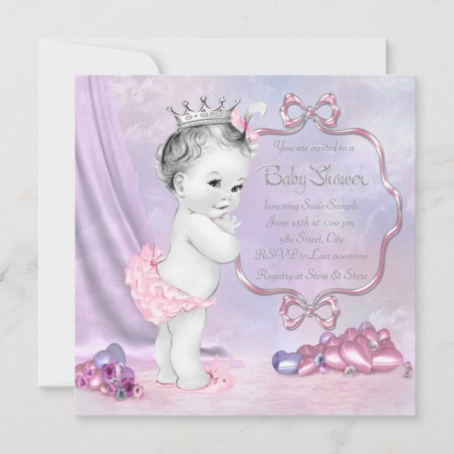 Invitation Baby Shower élégant rose et violet (Devant)