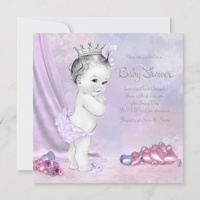 Invitation Baby-Shower Élégant Rose et Violet (Devant)