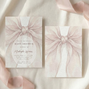 Invitation Baby Shower Élégant Rose Pâle et Nœud Papillon