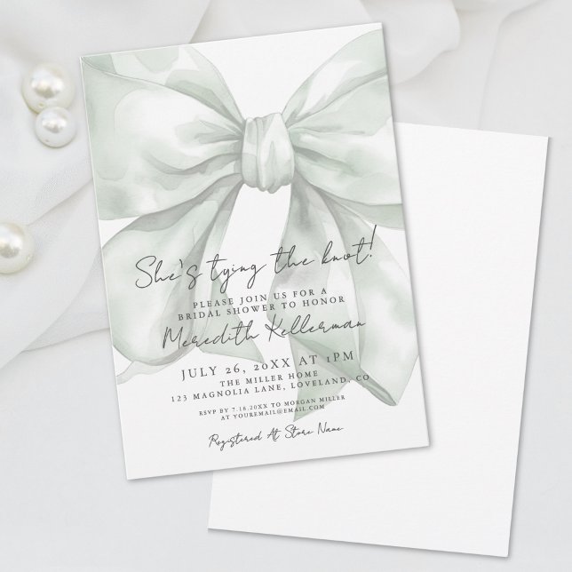 Invitation Baby Shower Élégant Ruban Vert Mariage (Elegant Green Bow Bridal Shower Invitation)