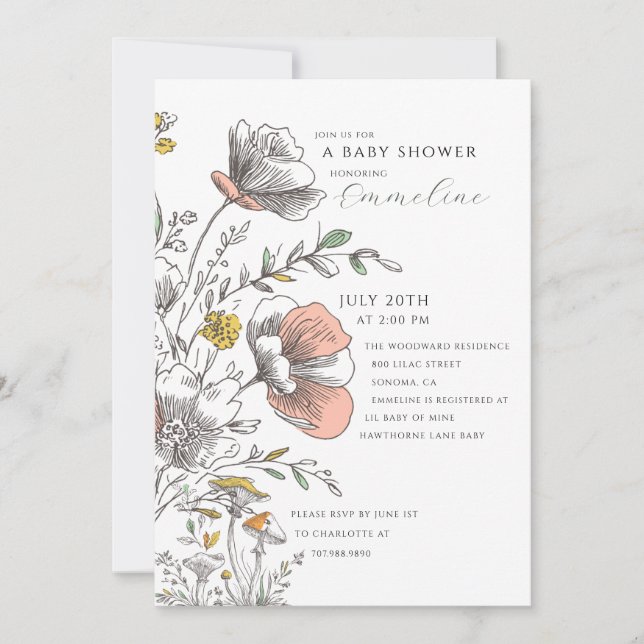 Invitation Baby Shower Élégant Rustique Fleur Sauvage  (Devant)