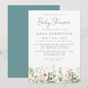Invitation Baby Shower Élégant sur le thème des Fleurs Sauvag