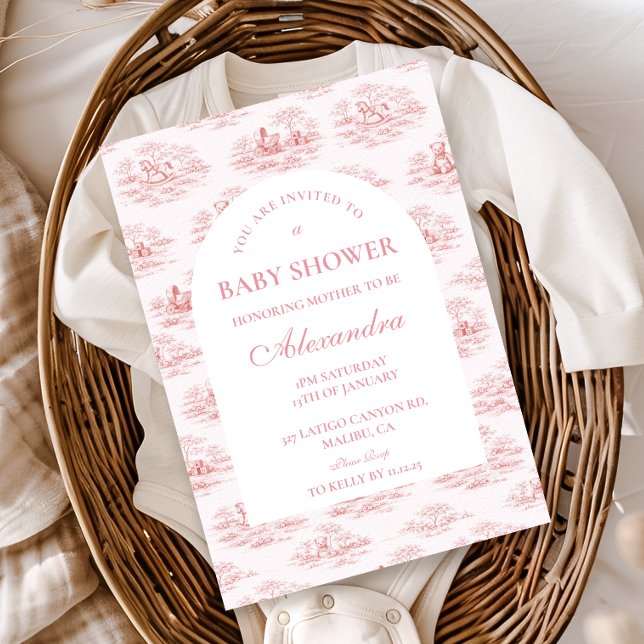 Invitation Baby Shower Élégant Toile Rose (Créateur téléchargé)