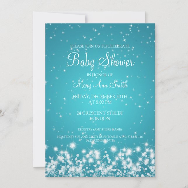 Invitation Baby shower élégant Turquoise d'hiver (Devant)
