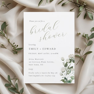 Invitation Baby Shower Élégant Vert Sauge & Fleurs Blanches