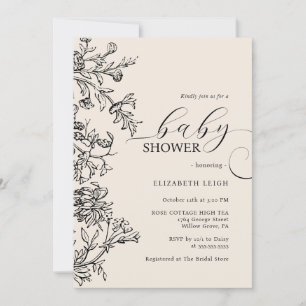 Invitation Baby shower élégant vintage beige neutre