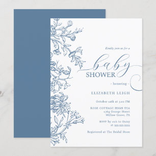 Invitation Baby-shower élégant vintage bleu