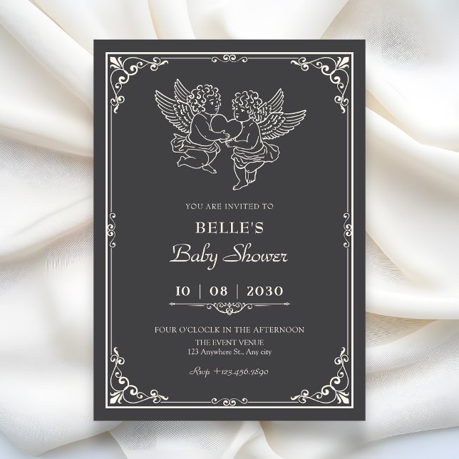 Invitation Baby shower élégant vintage d'anges (Créateur téléchargé)