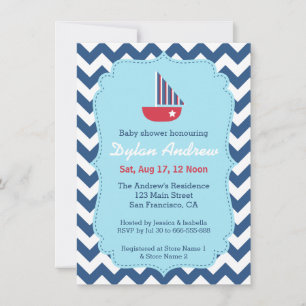 Invitation Baby shower élégant voilier nautique, Chevron