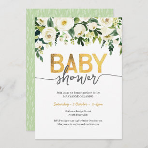 Invitation Baby shower Elegant White Roses