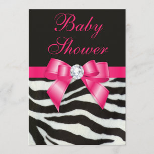 Invitation Baby shower élégant Zebra Stripes Hot Pink Bow