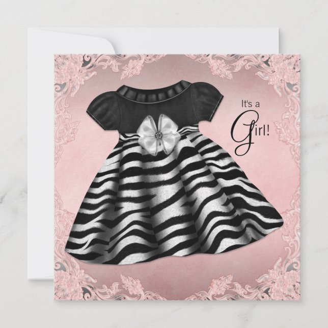 Invitation Baby Shower élégant Zèbre Rose (Devant)