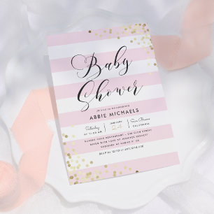 Invitation Baby shower   Elégante Confetti Or & Bandes Roses