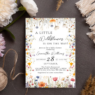 Invitation Baby Shower Élégante Fleur Sauvage Blanche en Fleu