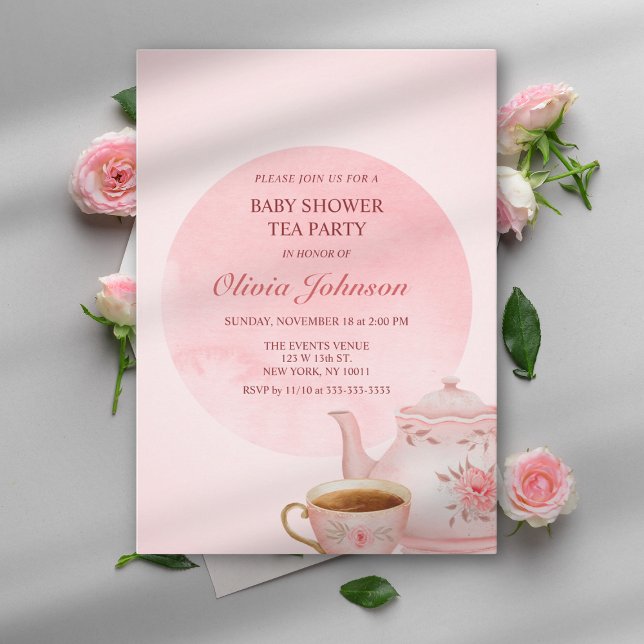 Invitation Baby Shower Élégante Thé à la Rose pour Bébé Fille (Créateur téléchargé)