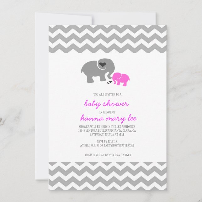 Invitation Baby shower éléphant (Devant)