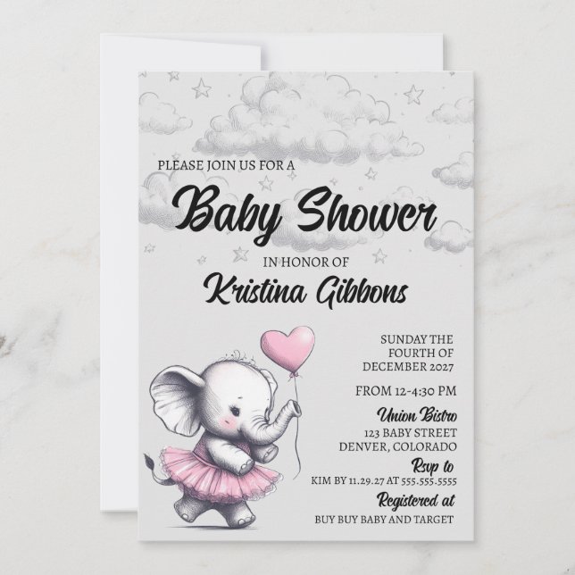 Invitation Baby shower éléphant (Devant)