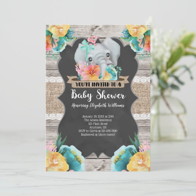 Invitation Baby shower éléphant (Debout devant)