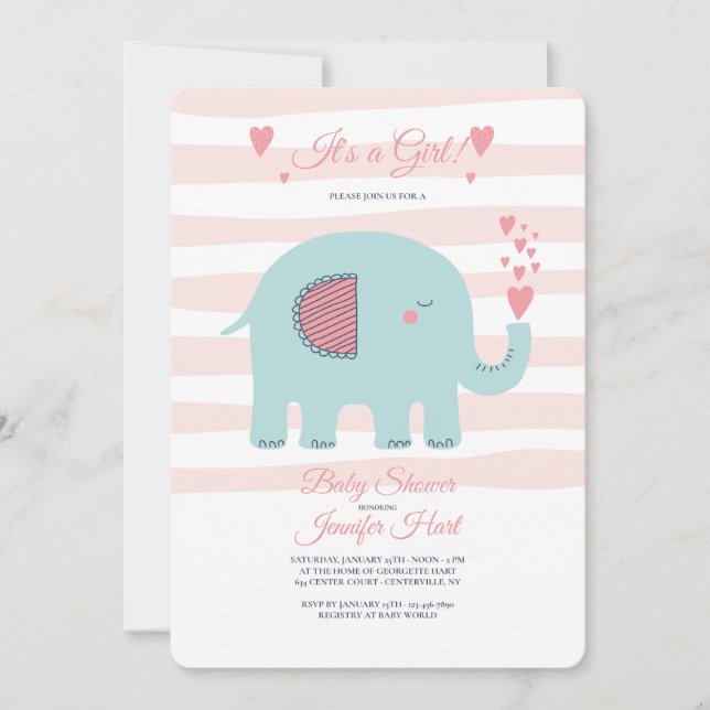 Invitation Baby shower éléphant (Devant)