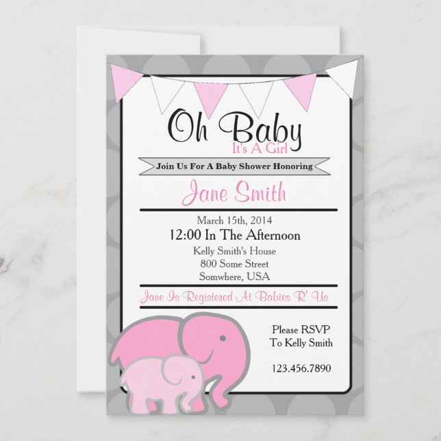 Invitation Baby shower éléphant (Devant)