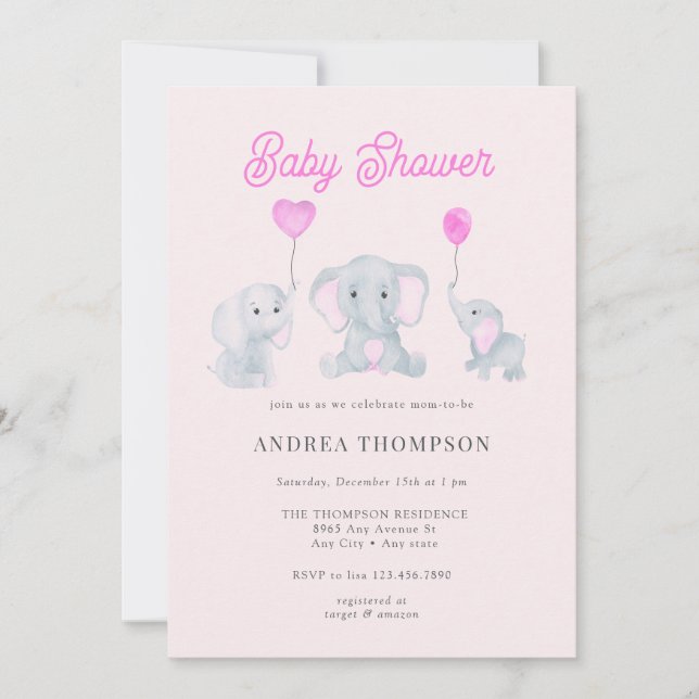 Invitation Baby shower éléphant (Devant)