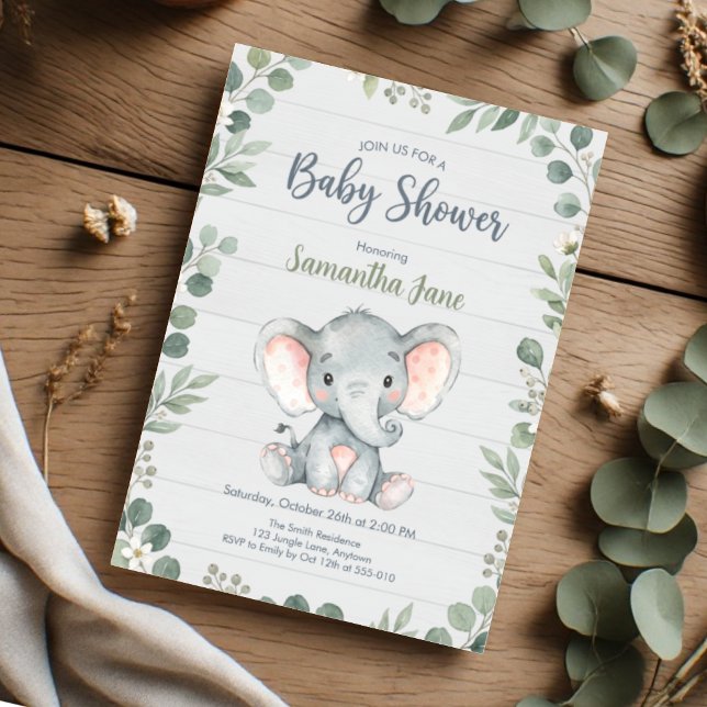 Invitation Baby Shower Éléphant à la Végétation Rustique (Créateur téléchargé)
