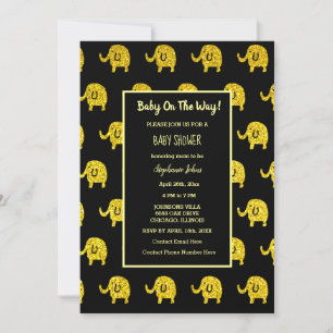 Invitation Baby shower Eléphant Animal Parties scintillant Or