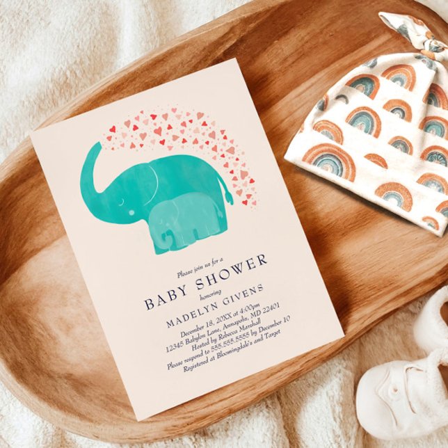 Invitation Baby shower éléphant avec mère et veau (Créateur téléchargé)
