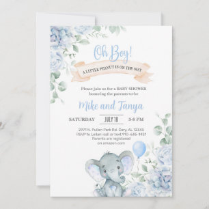 Invitation Baby Shower éléphant & ballon garçon, f