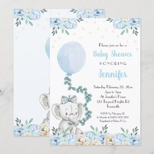 Invitation Baby shower éléphant Ballons Bébé bleu