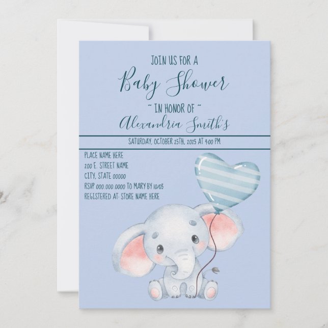 Invitation Baby shower éléphant bébé (Devant)