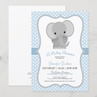 Invitation Baby shower Eléphant bébé (bleu)