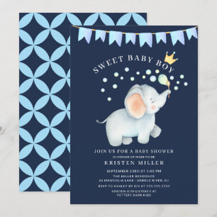 Invitation Baby shower éléphant bébé doux