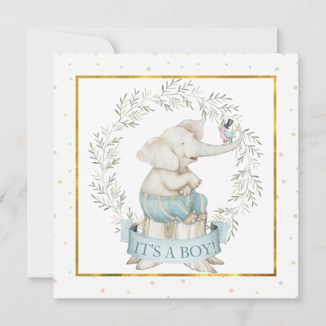 Invitation Baby shower éléphant bébé garçon (Devant)