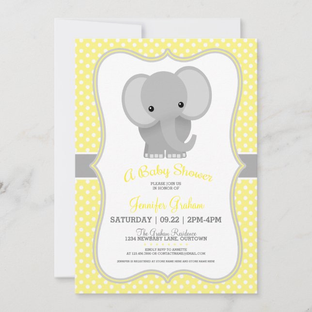 Invitation Baby shower Eléphant bébé (jaune) (Devant)