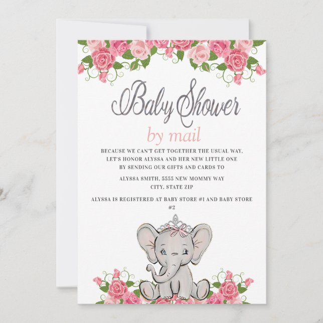 Invitation Baby Shower Éléphant Bébé par courrier (Devant)