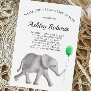 Invitation Baby shower éléphant bébé, vert et gris
