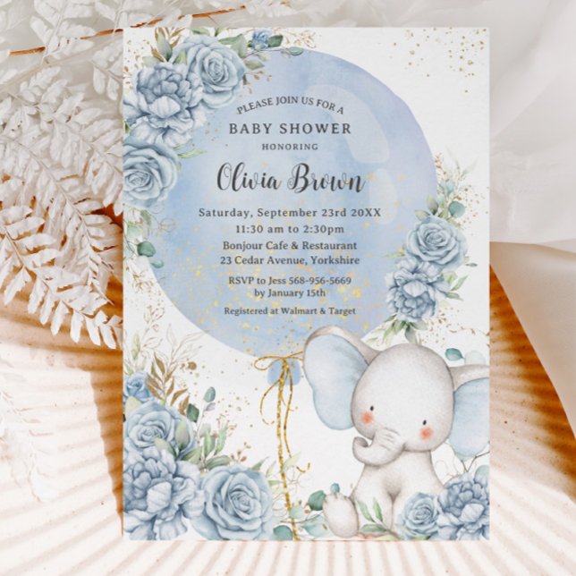 Invitation Baby shower éléphant bleu bleu doux à bulle (Créateur téléchargé)