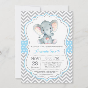 Invitation Baby shower éléphant bleu et gris