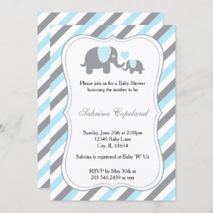 Invitation Baby shower éléphant bleu et gris