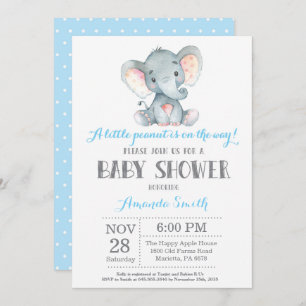 Invitation Baby shower éléphant bleu et gris