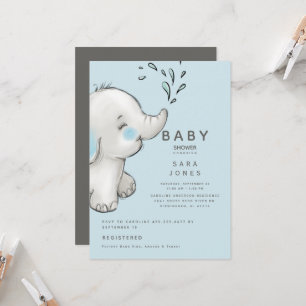 Invitation Baby shower Eléphant bleu et gris mou