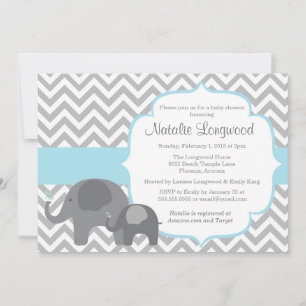 Invitation Baby shower éléphant, chevron bleu garç