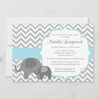 Invitation Baby shower éléphant, chevron bleu garç
