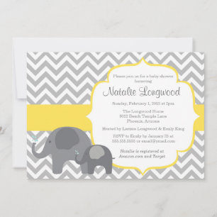 Invitation Baby shower éléphant, chevron jaune