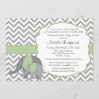 Invitation Baby shower éléphant Chevron vert menth